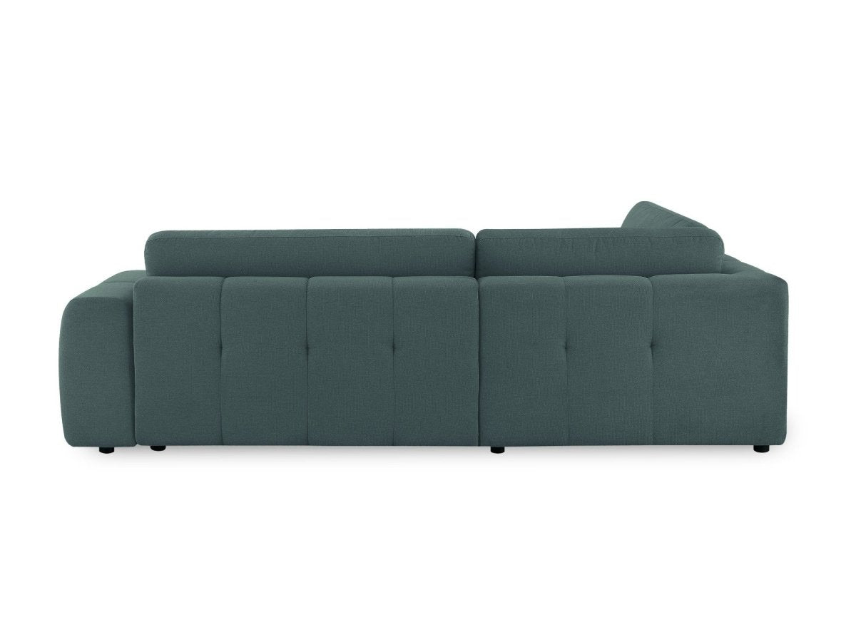Canapé d'angle convertible avec coffre en tissu vert olive HAVEN - Angle gauche - DécoInParis