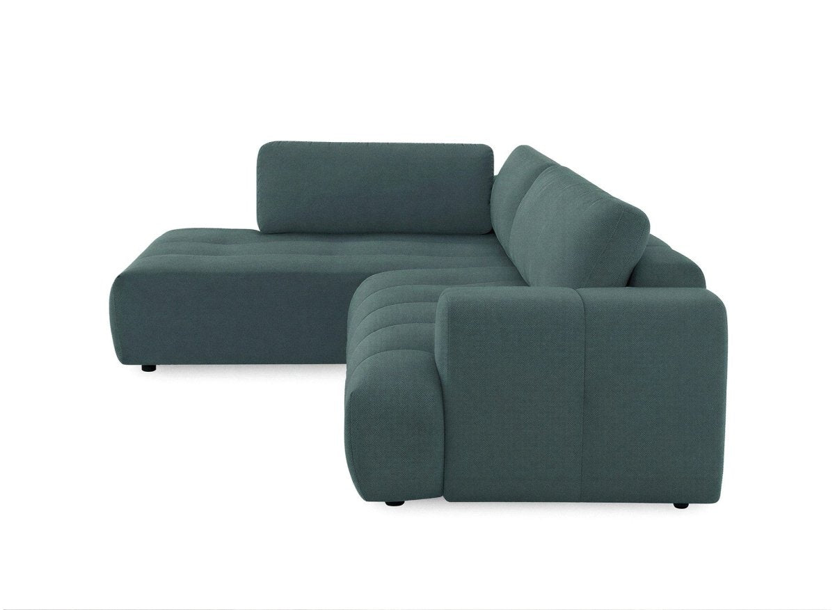 Canapé d'angle convertible avec coffre en tissu vert olive HAVEN - Angle gauche - DécoInParis