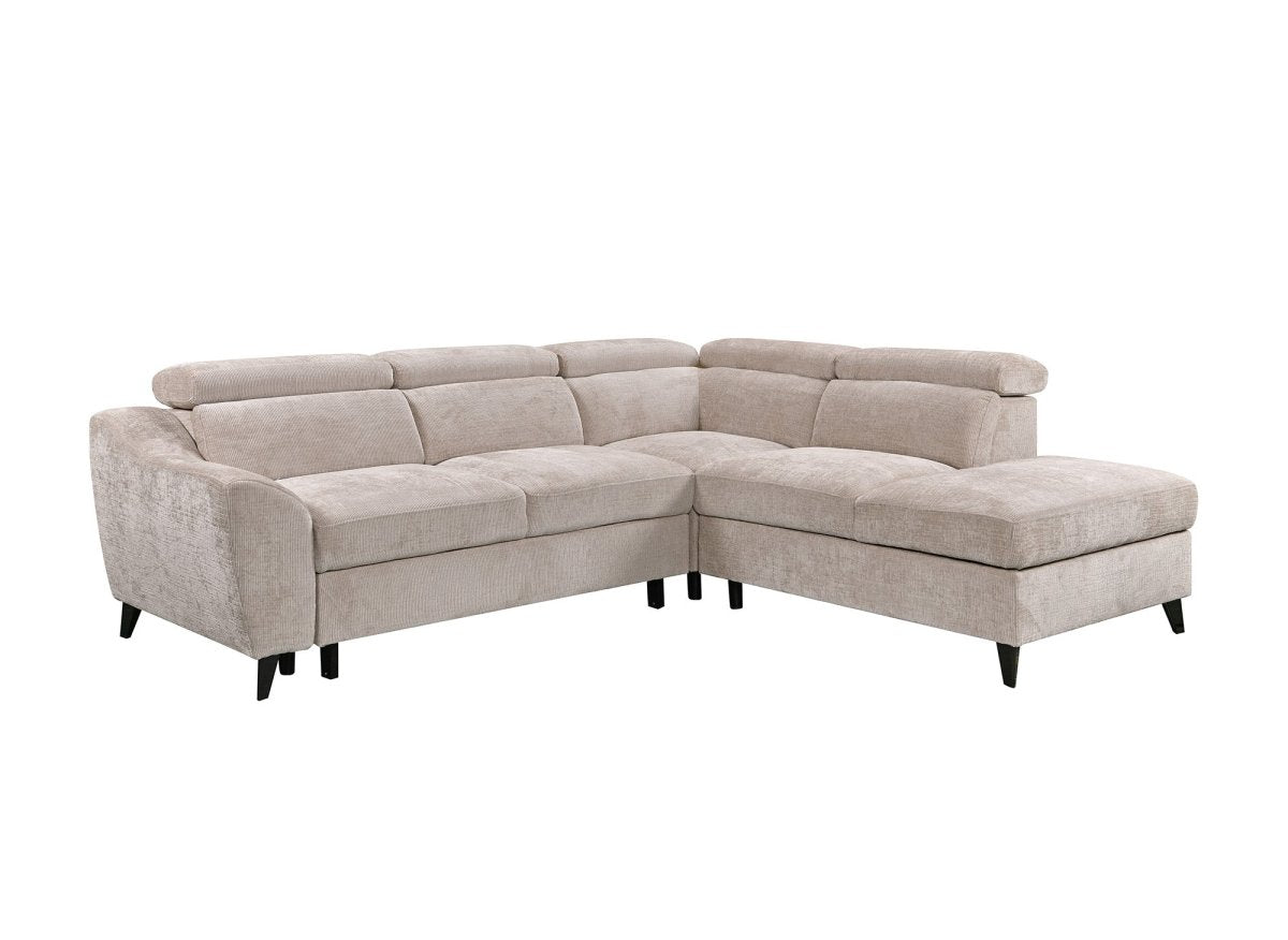 Canapé d'angle convertible avec coffre en velours chiné beige DALTON - Angle droit - DécoInParis