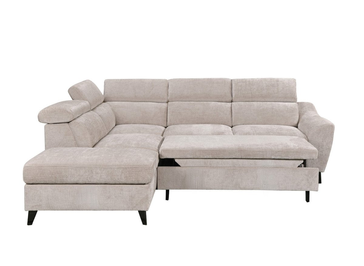 Canapé d'angle convertible avec coffre en velours chiné beige DALTON - Angle gauche - DécoInParis