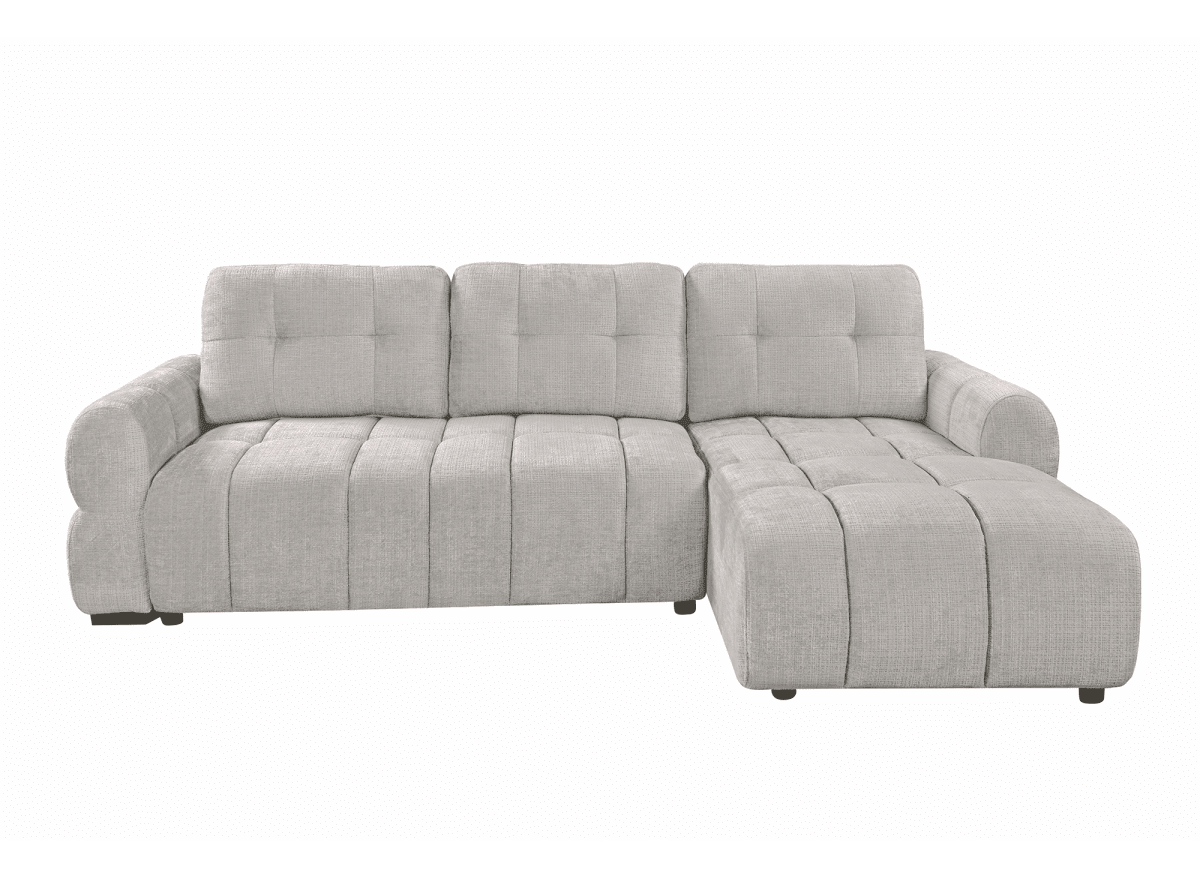 Canapé d'angle convertible avec coffre en velours chiné beige MAHLONE - Angle droit - DécoInParis