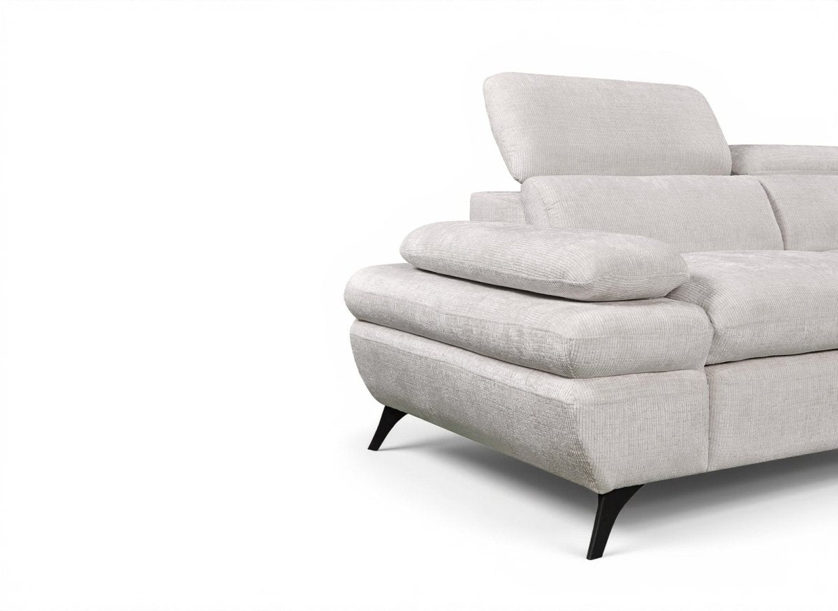 Canapé d'angle convertible avec coffre en velours chiné blanc écru LUFY - Angle droit - DécoInParis