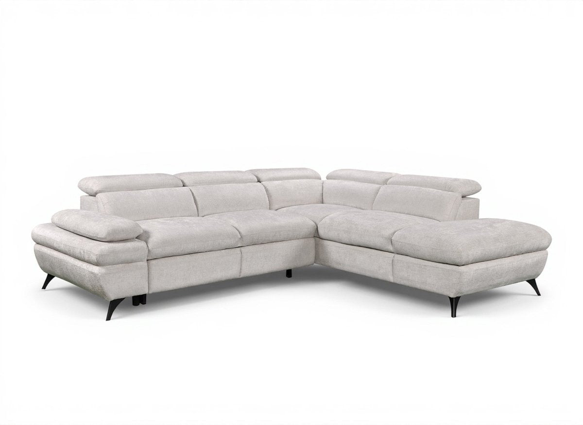 Canapé d'angle convertible avec coffre en velours chiné blanc écru LUFY - Angle droit - DécoInParis