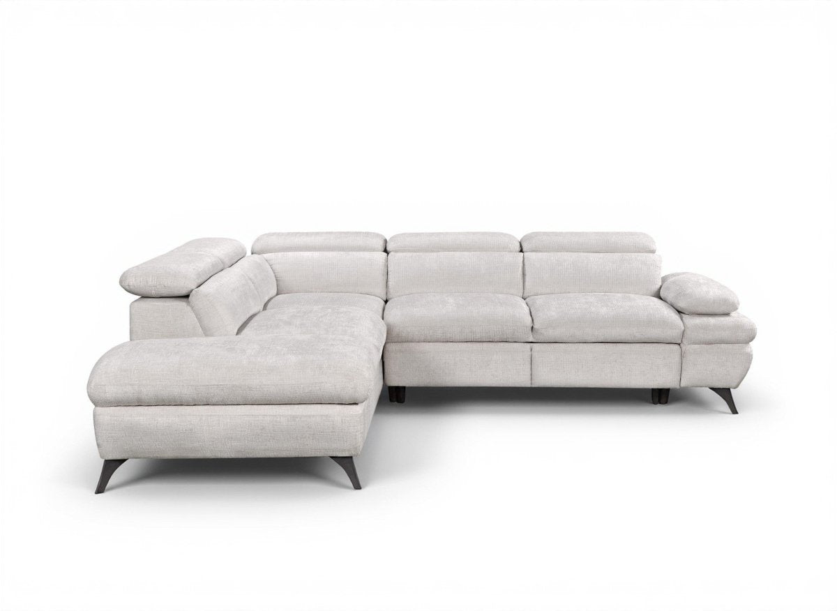 Canapé d'angle convertible avec coffre en velours chiné blanc écru LUFY - Angle gauche - DécoInParis