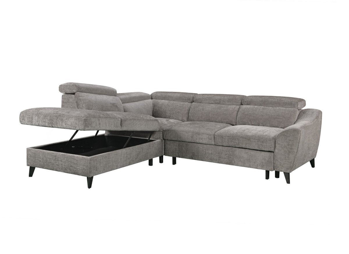 Canapé d'angle convertible avec coffre en velours chiné gris DALTON - Angle gauche - DécoInParis