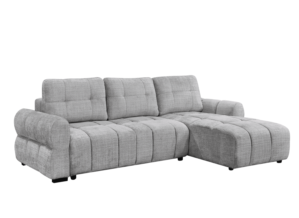 Canapé d'angle convertible avec coffre en velours chiné gris MAHLONE - Angle droit - DécoInParis