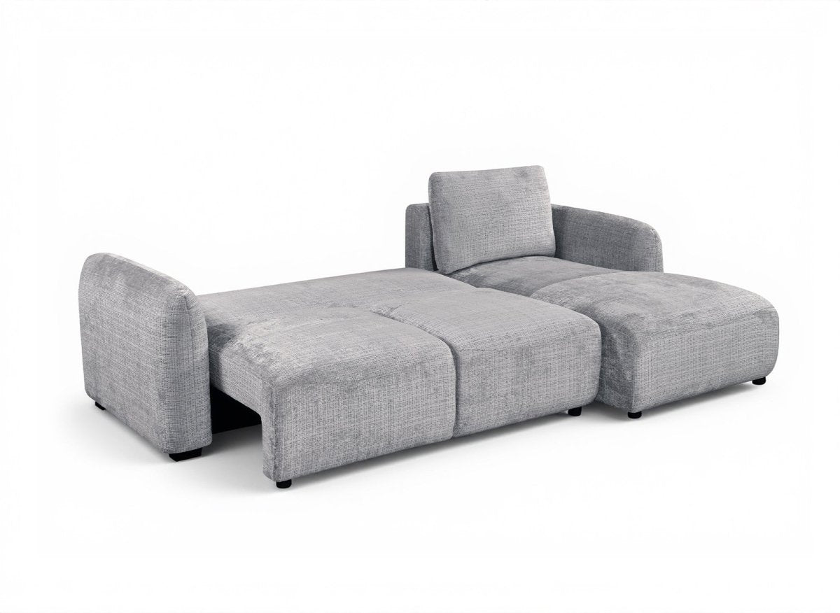 Canapé d'angle convertible avec coffre en velours chiné gris MARLA - Angle droit - DécoInParis