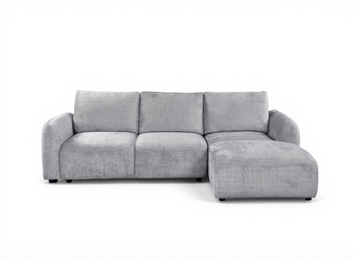 Canapé d'angle convertible avec coffre en velours chiné gris MARLA - Angle droit - DécoInParis