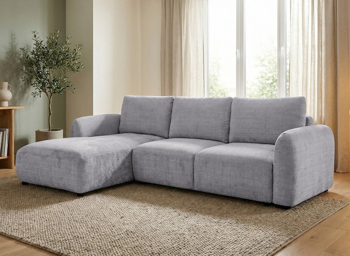 Canapé d'angle convertible avec coffre en velours chiné gris MARLA - Angle gauche - DécoInParis