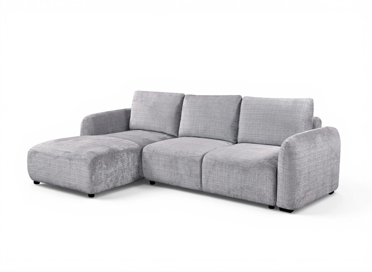 Canapé d'angle convertible avec coffre en velours chiné gris MARLA - Angle gauche - DécoInParis