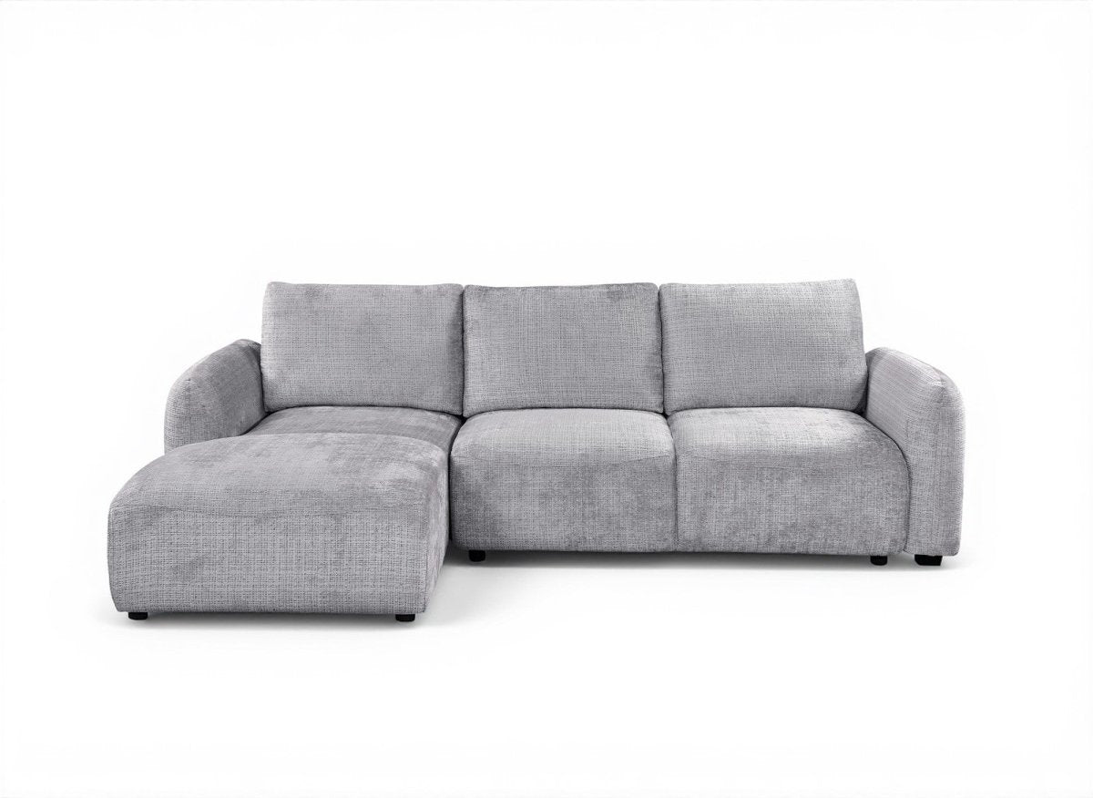 Canapé d'angle convertible avec coffre en velours chiné gris MARLA - Angle gauche - DécoInParis