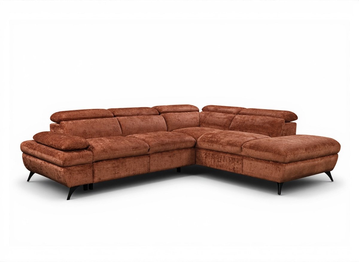 Canapé d'angle convertible avec coffre en velours chiné terracotta LUFY - Angle droit - DécoInParis