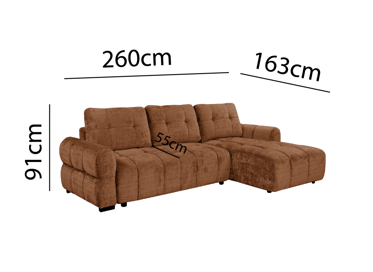 Canapé d'angle convertible avec coffre en velours chiné terracotta MAHLONE - Angle droit - DécoInParis