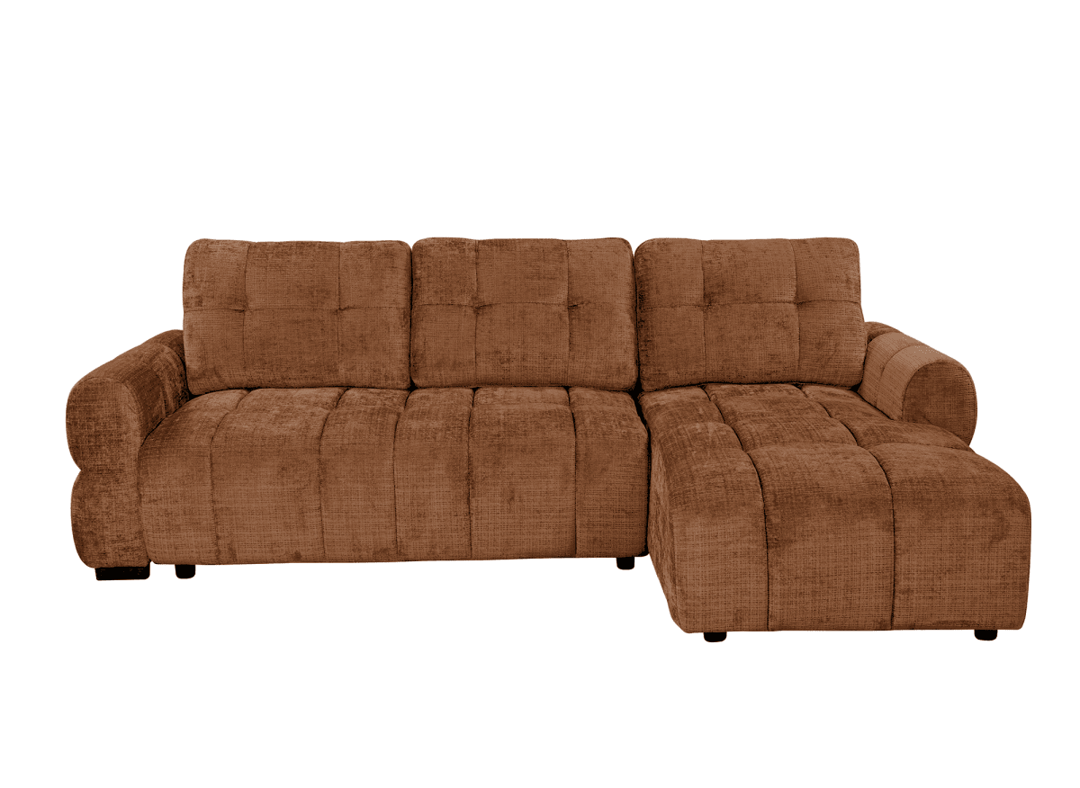 Canapé d'angle convertible avec coffre en velours chiné terracotta MAHLONE - Angle droit - DécoInParis