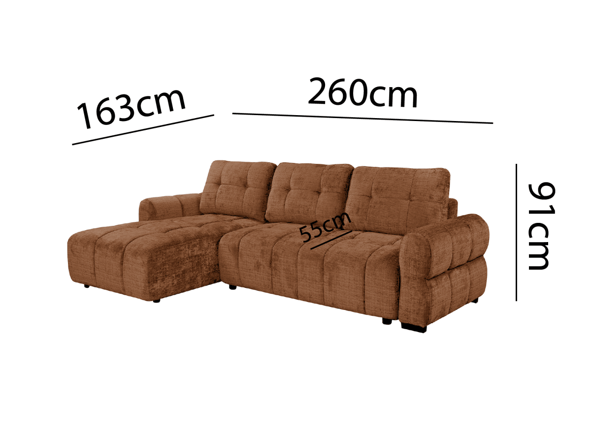 Canapé d'angle convertible avec coffre en velours chiné terracotta MAHLONE - Angle gauche - DécoInParis