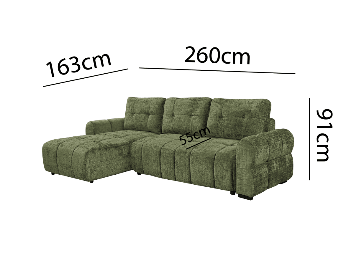 Canapé d'angle convertible avec coffre en velours chiné vert olive MAHLONE - Angle gauche - DécoInParis