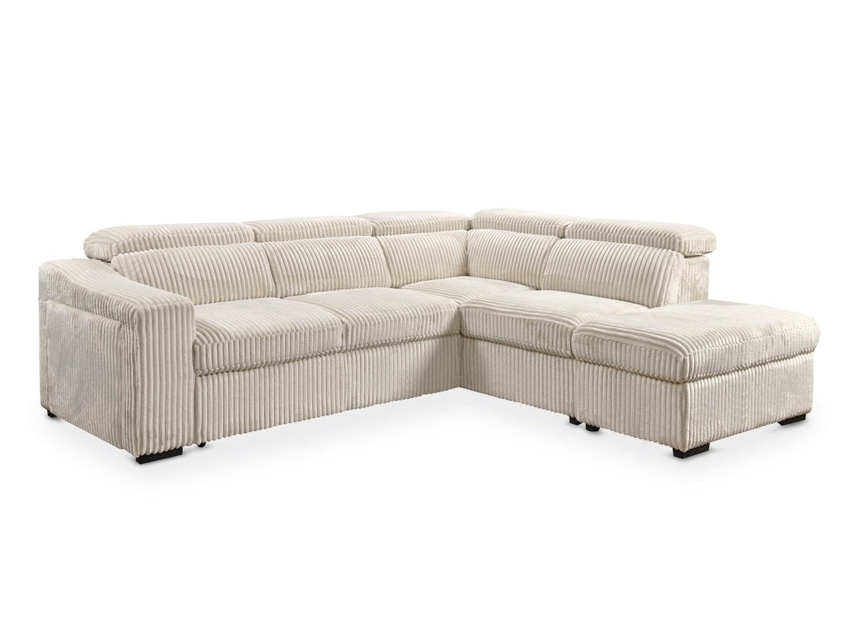 Canapé d'angle convertible avec coffre en velours côtelé beige MARTY - Angle droit - DécoInParis
