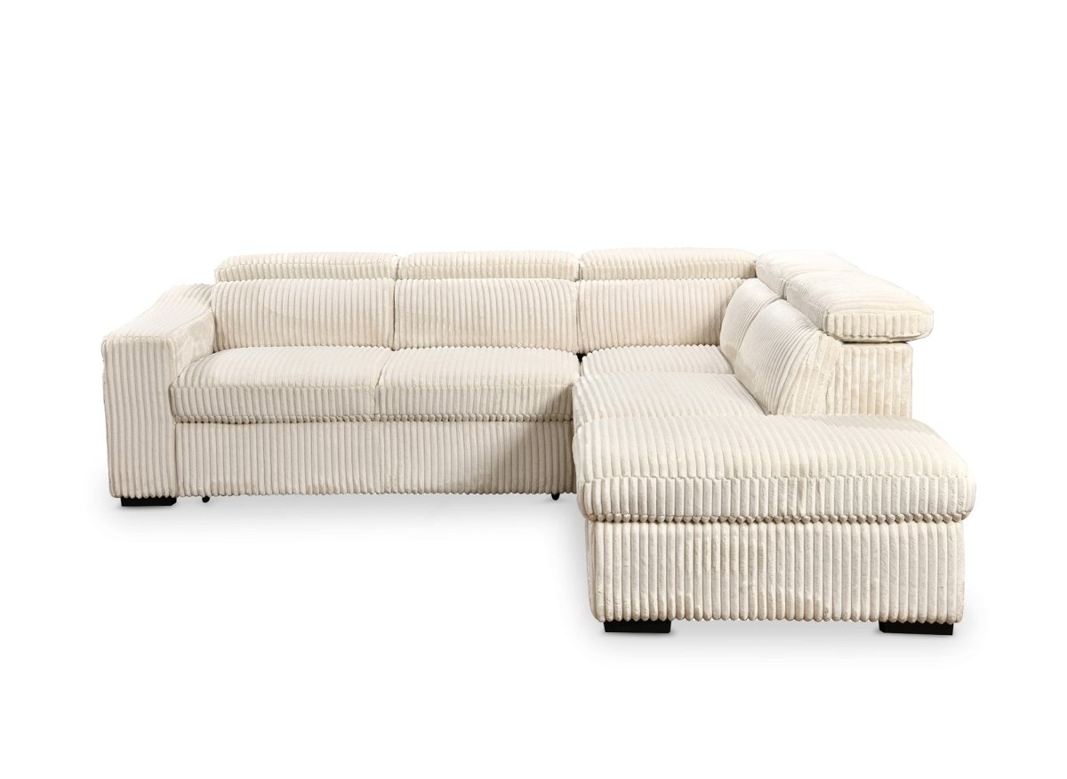 Canapé d'angle convertible avec coffre en velours côtelé beige MARTY - Angle droit - DécoInParis