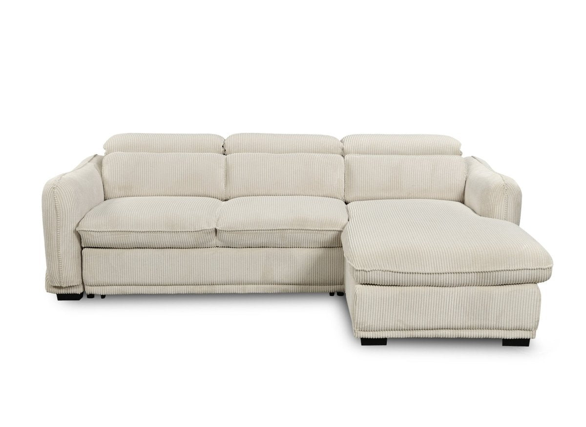 Canapé d'angle convertible avec coffre en velours côtelé épais beige PETUNIA - Angle droit - DécoInParis