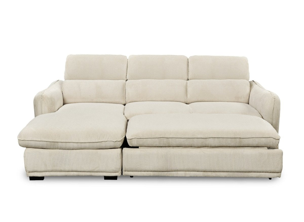 Canapé d'angle convertible avec coffre en velours côtelé épais beige PETUNIA - Angle gauche - DécoInParis