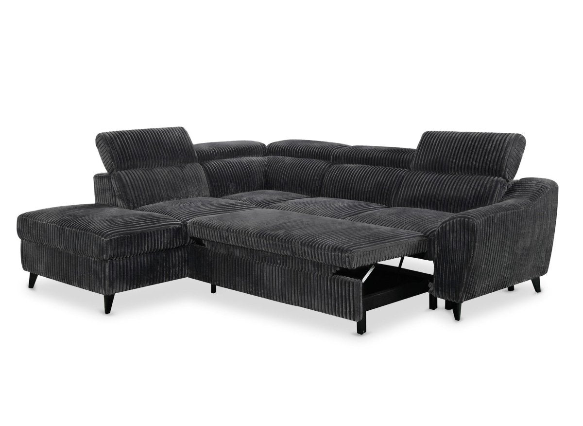 Canapé d'angle convertible avec coffre en velours côtelé épais gris DALTON - Angle gauche - DécoInParis