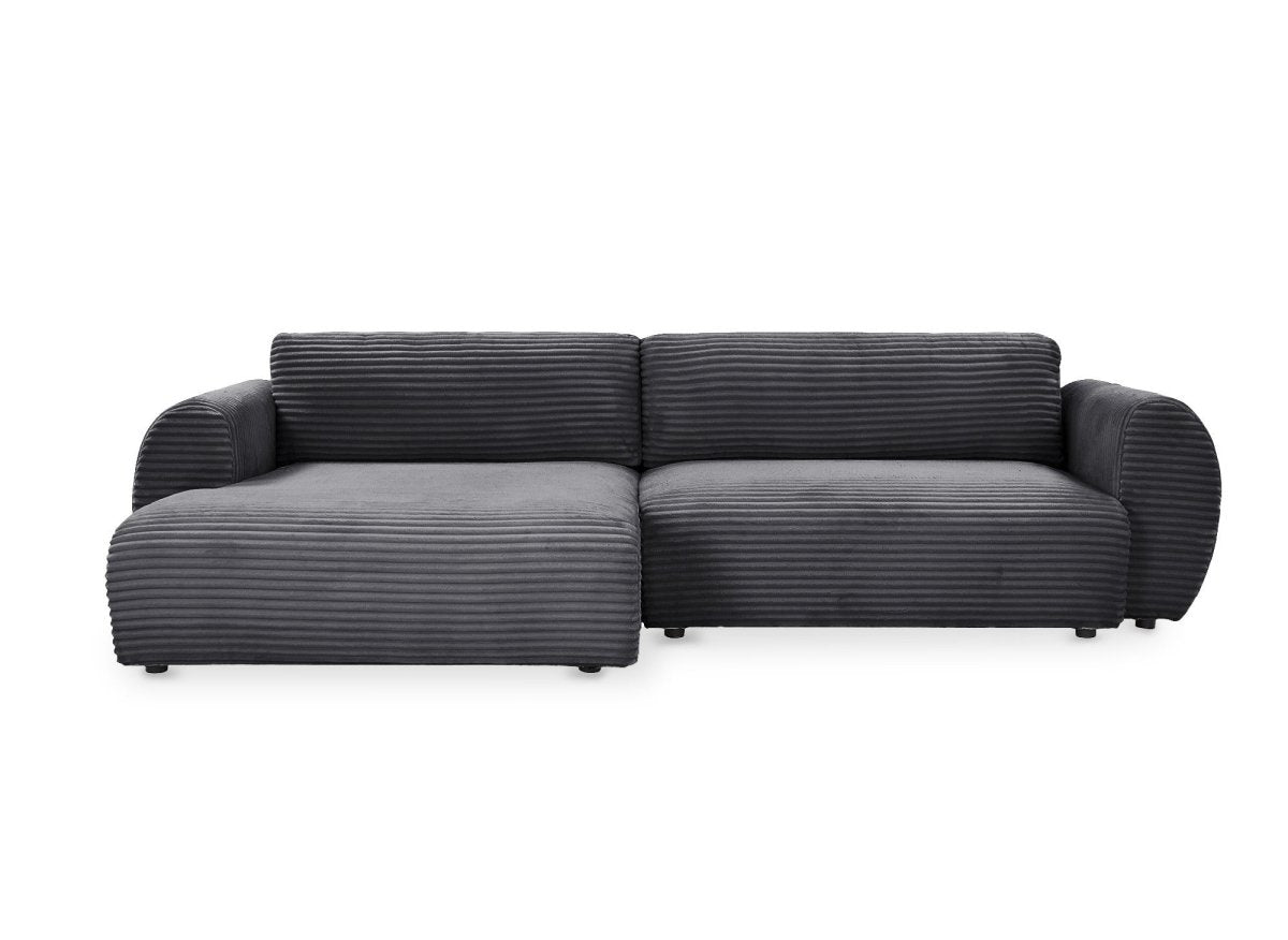 Canapé d'angle convertible avec coffre en velours gros côtelé doux gris TILDA - Angle gauche - DécoInParis