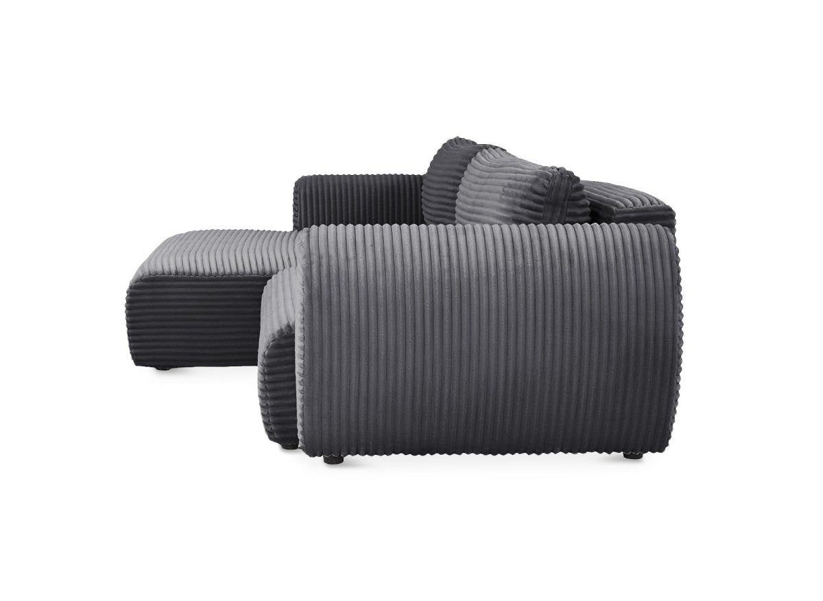 Canapé d'angle convertible avec coffre en velours gros côtelé doux gris TILDA - Angle gauche - DécoInParis