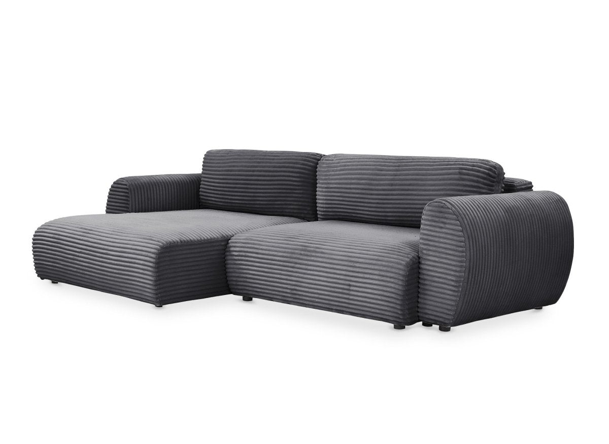 Canapé d'angle convertible avec coffre en velours gros côtelé doux gris TILDA - Angle gauche - DécoInParis