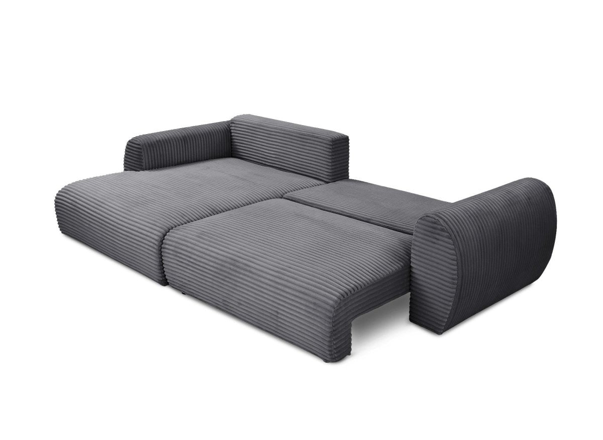 Canapé d'angle convertible avec coffre en velours gros côtelé doux gris TILDA - Angle gauche - DécoInParis