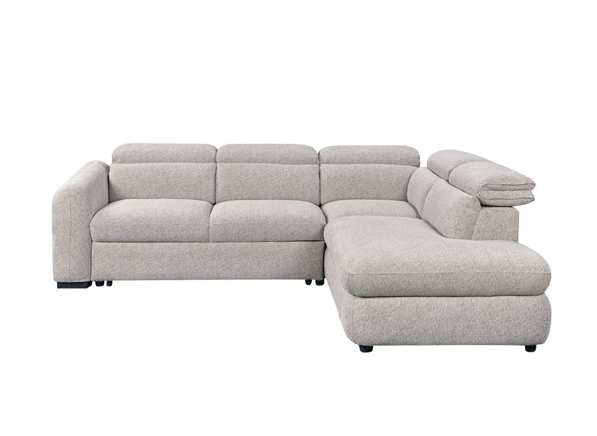 Canapé d'angle convertible avec coffre en velours texturé beige MADISON - Angle droit - DécoInParis