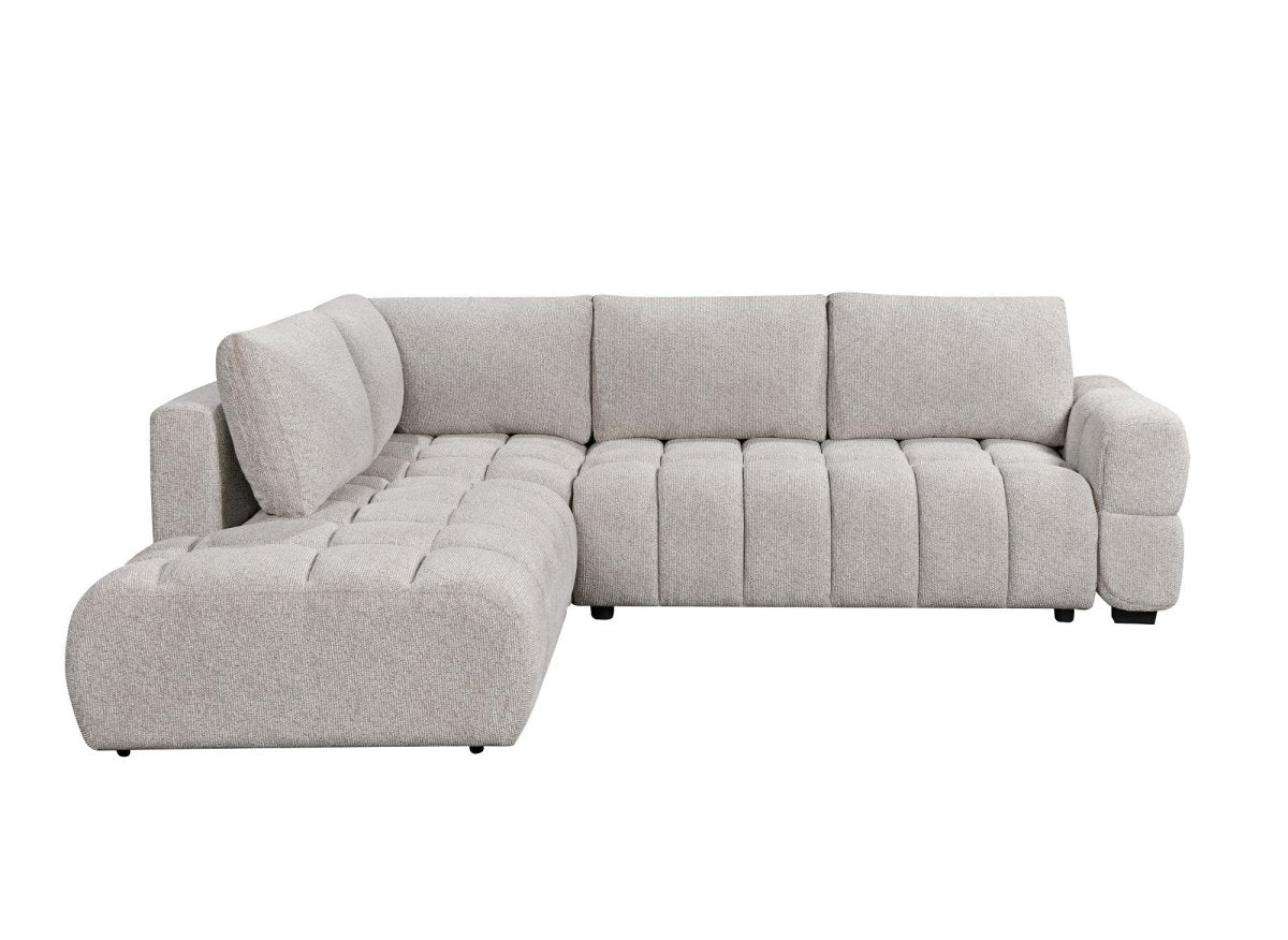 Canapé d'angle convertible avec coffres en velours texturé beige NAELIE - Angle gauche - DécoInParis