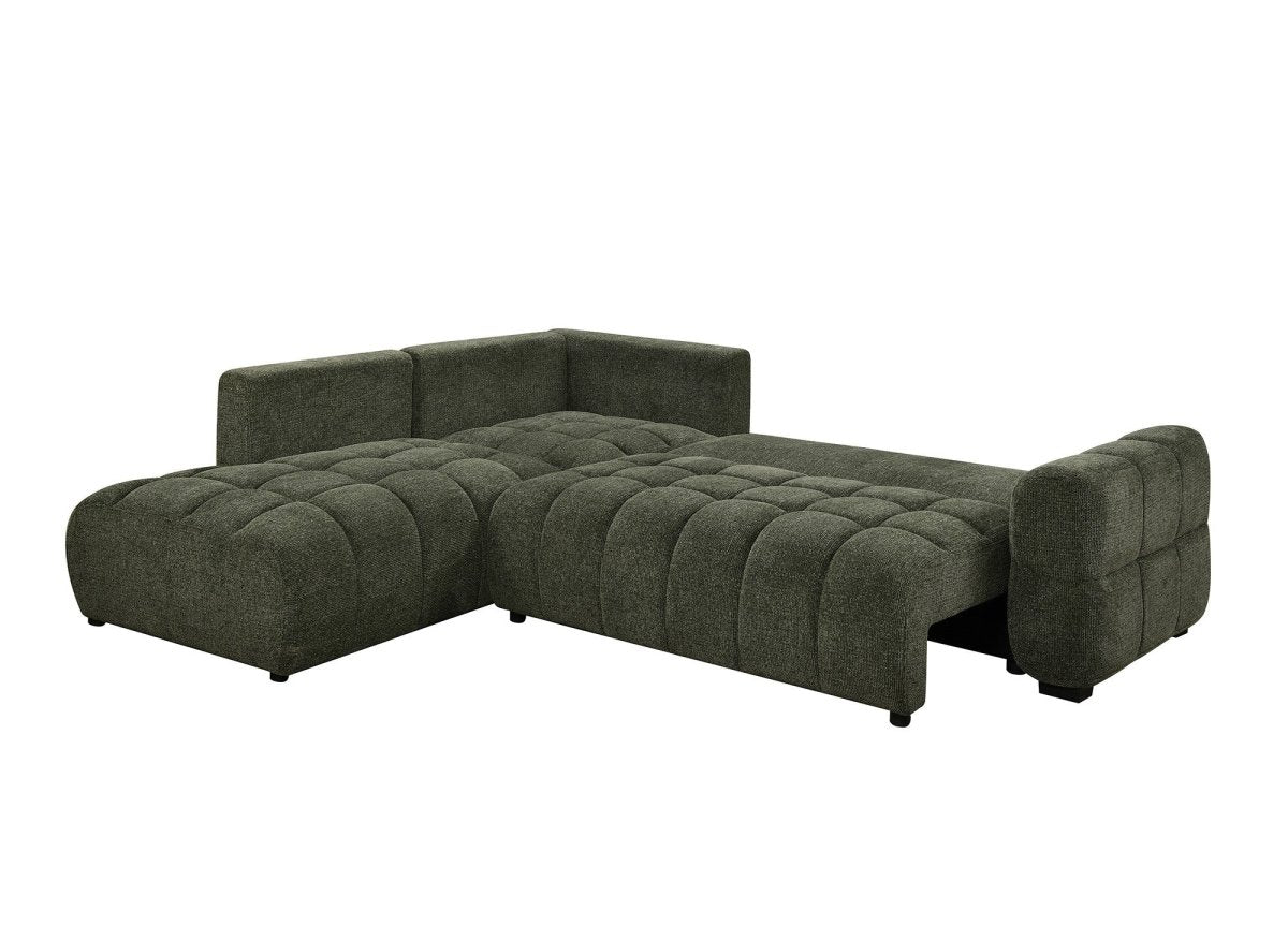 Canapé d'angle convertible avec coffres en velours texturé vert olive NAELIE - Angle gauche - DécoInParis