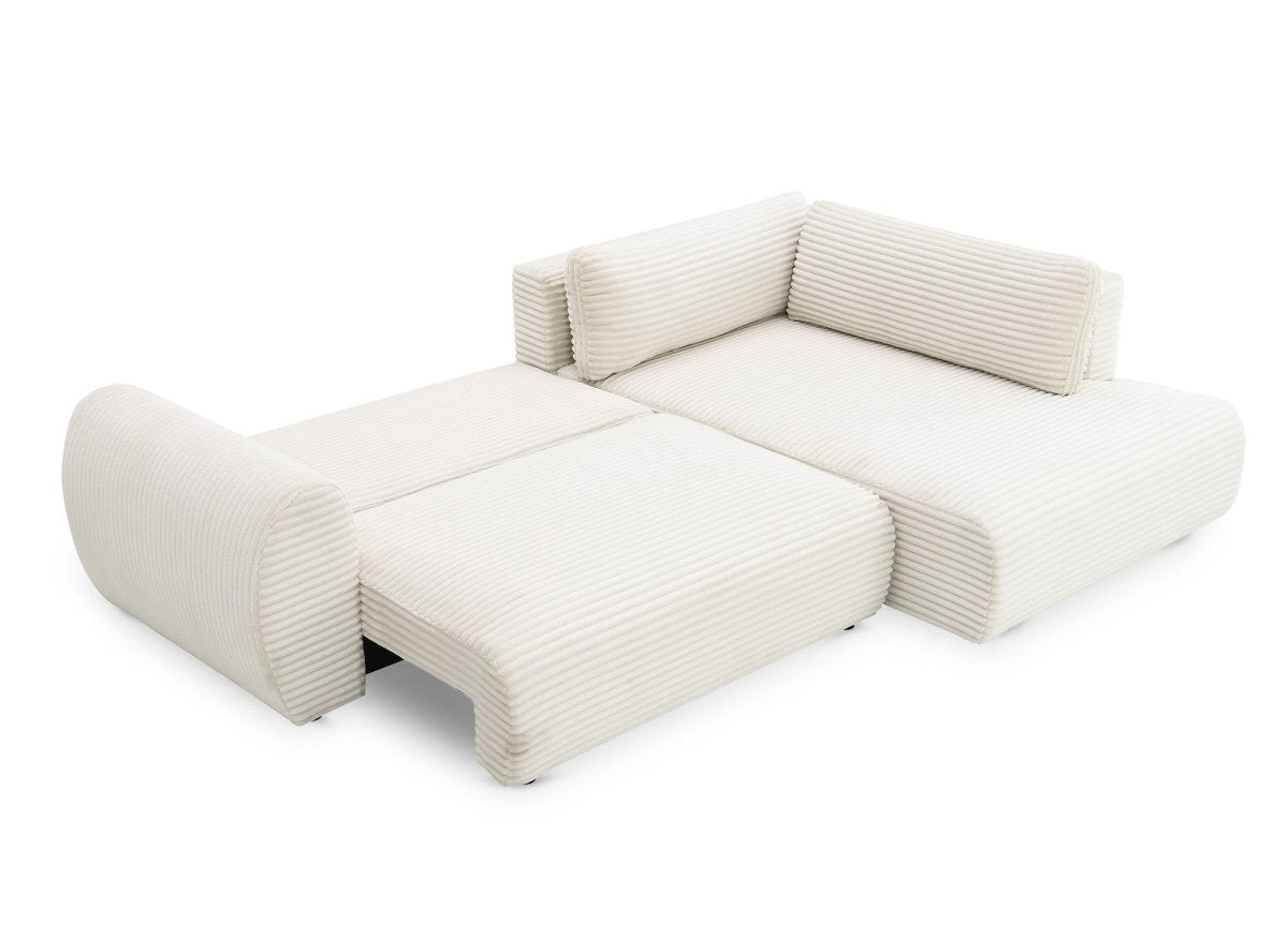 Canapé d'angle convertible avec méridienne et coffre en gros côtelé doux beige TILDA - Angle droit - DécoInParis