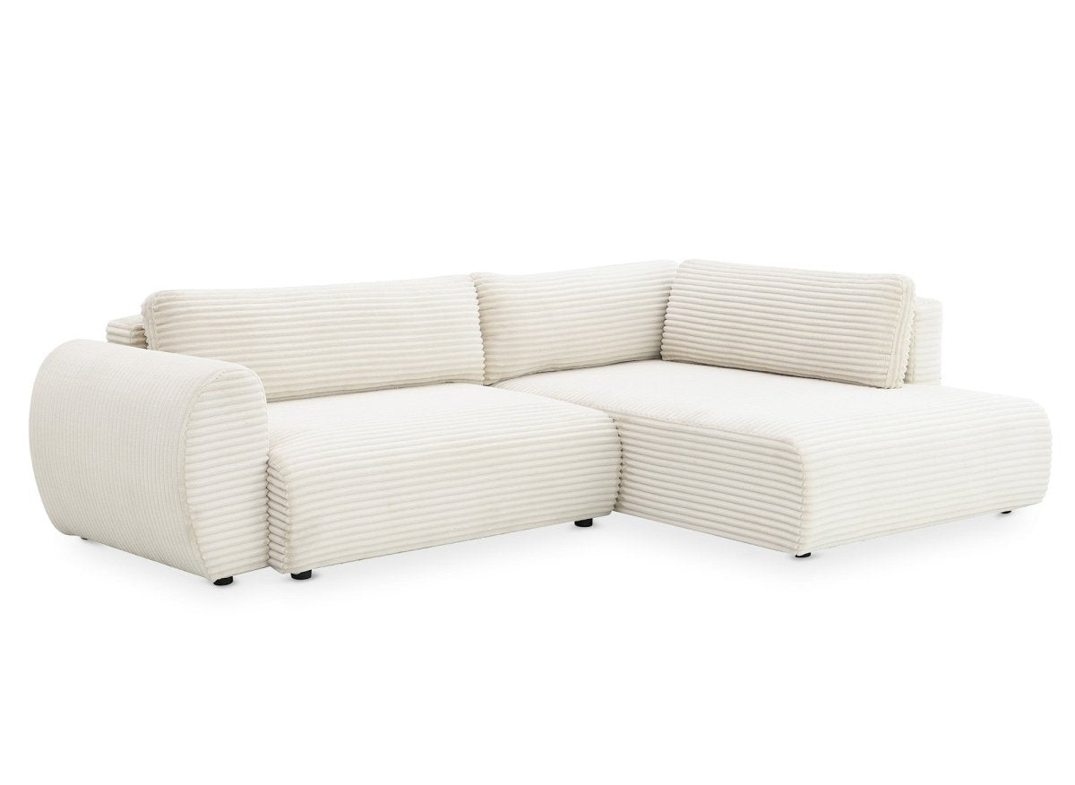 Canapé d'angle convertible avec méridienne et coffre en gros côtelé doux beige TILDA - Angle droit - DécoInParis