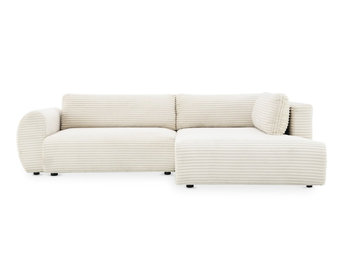 Canapé d'angle convertible avec méridienne et coffre en gros côtelé doux beige TILDA - Angle droit - DécoInParis