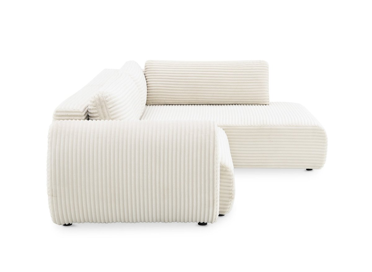 Canapé d'angle convertible avec méridienne et coffre en gros côtelé doux beige TILDA - Angle droit - DécoInParis