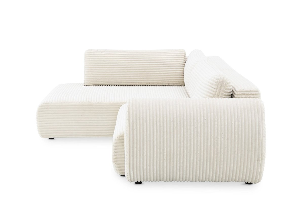 Canapé d'angle convertible avec méridienne et coffre en gros côtelé doux beige TILDA - Angle gauche - DécoInParis