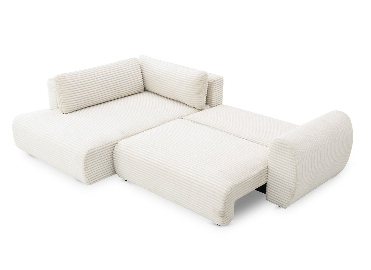 Canapé d'angle convertible avec méridienne et coffre en gros côtelé doux beige TILDA - Angle gauche - DécoInParis