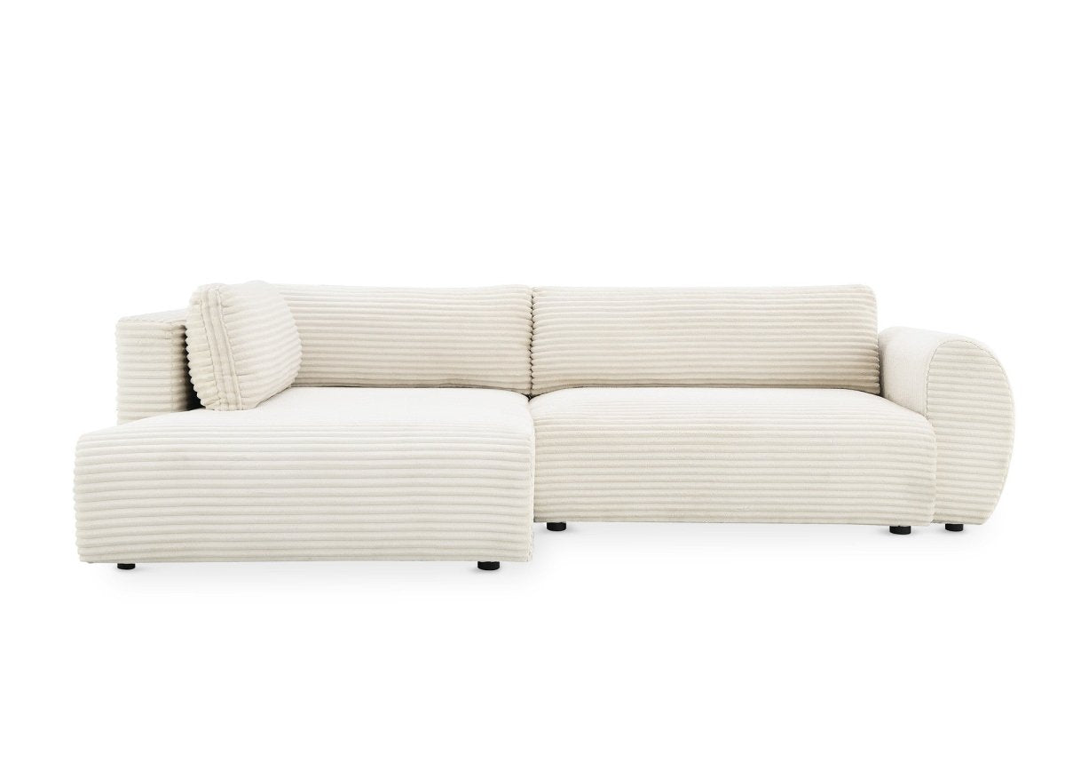 Canapé d'angle convertible avec méridienne et coffre en gros côtelé doux beige TILDA - Angle gauche - DécoInParis