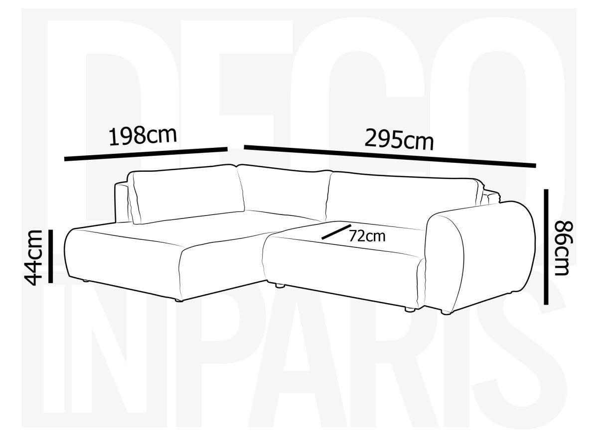Canapé d'angle convertible avec méridienne et coffre en gros côtelé doux gris TILDA - Angle gauche - DécoInParis