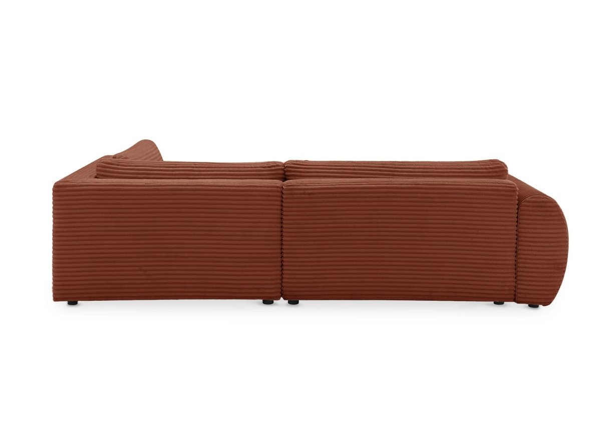Canapé d'angle convertible avec méridienne et coffre en gros côtelé terracotta TILDA - Angle droit - DécoInParis