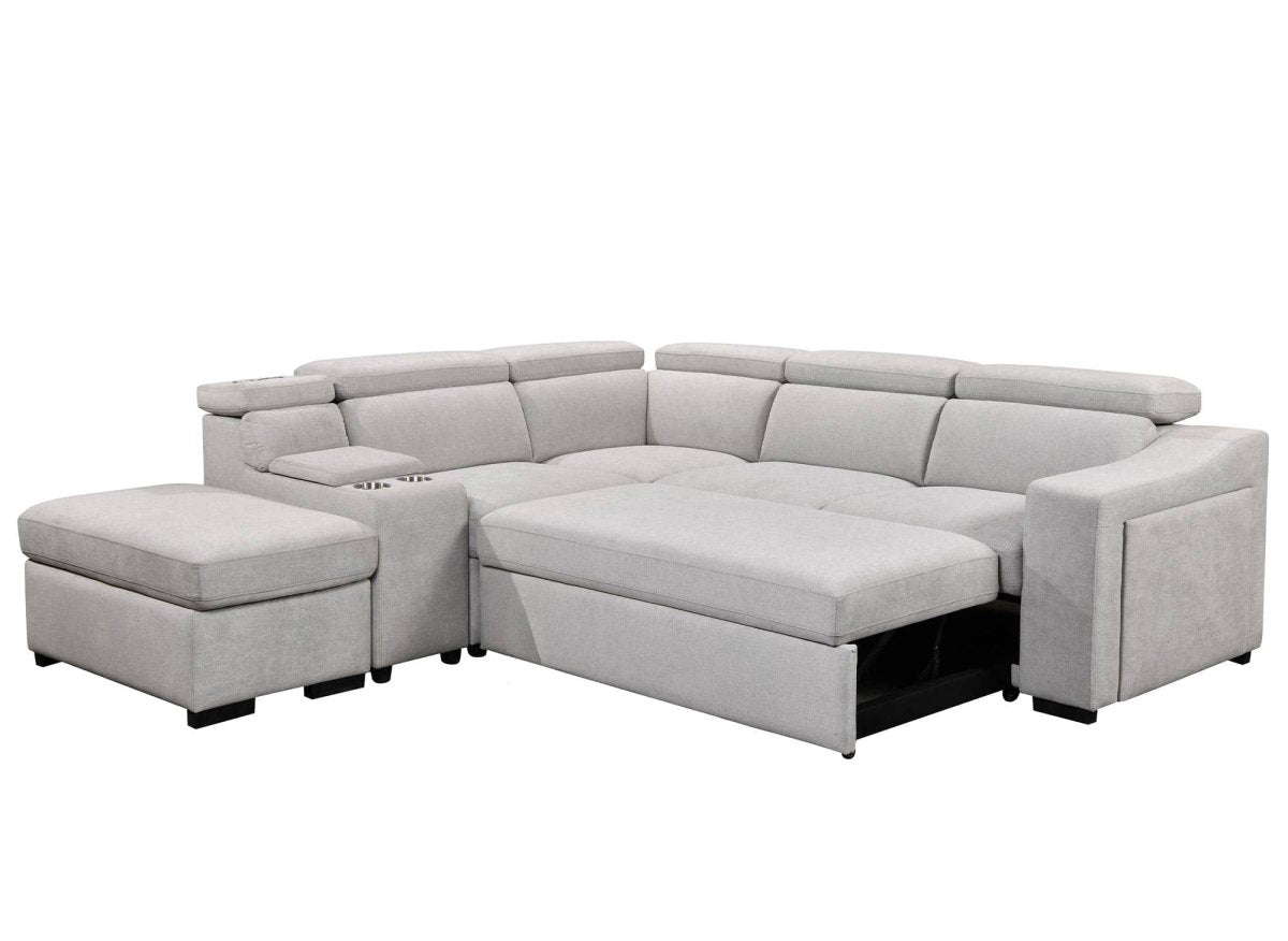 Canapé d'angle convertible en tissu beige DEREK XL - Angle gauche - DécoInParis