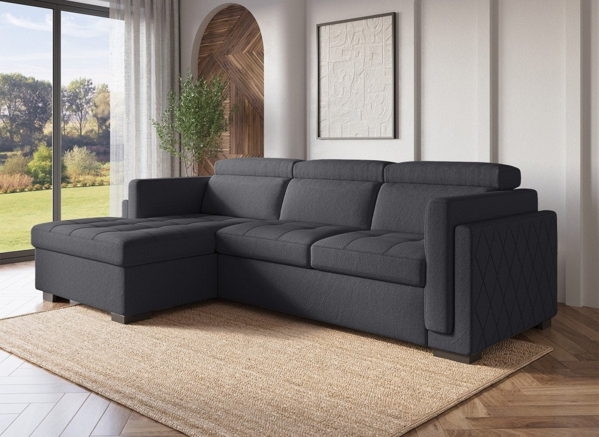 Canapé d'angle convertible en tissu gris foncé CHANDLER - Angle gauche - DécoInParis