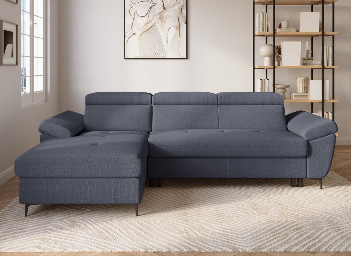 Canapé d'angle convertible en tissu gris foncé MONICA - Angle gauche - DécoInParis