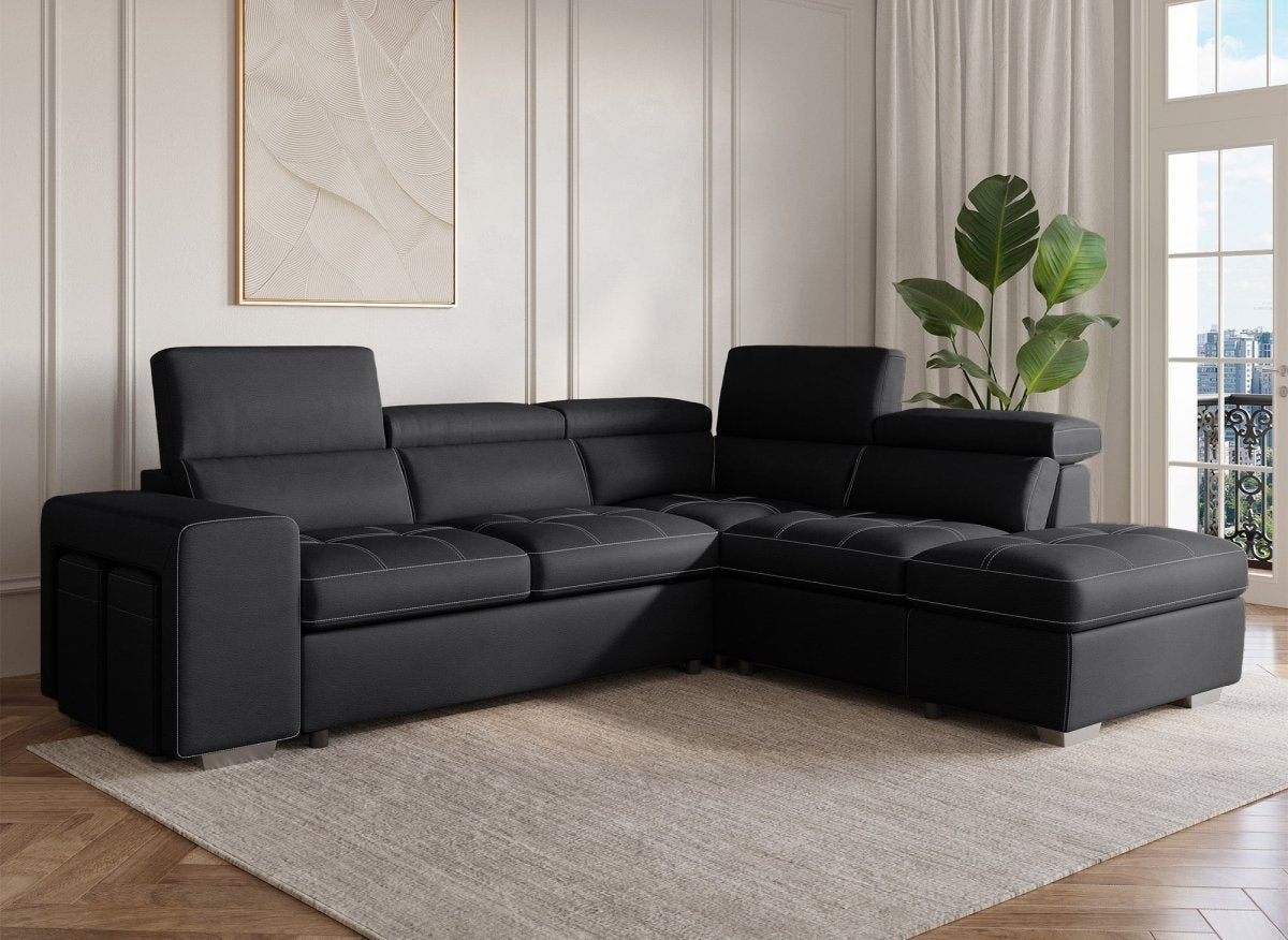 Canapé d'angle convertible en tissu noir DAVON - angle droit - DécoInParis