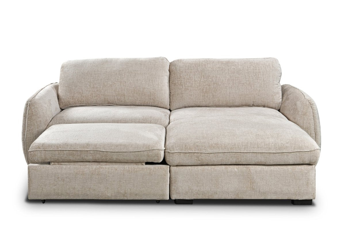 Canapé d'angle convertible et réversible avec coffre en velours chiné beige LIORA - DécoInParis