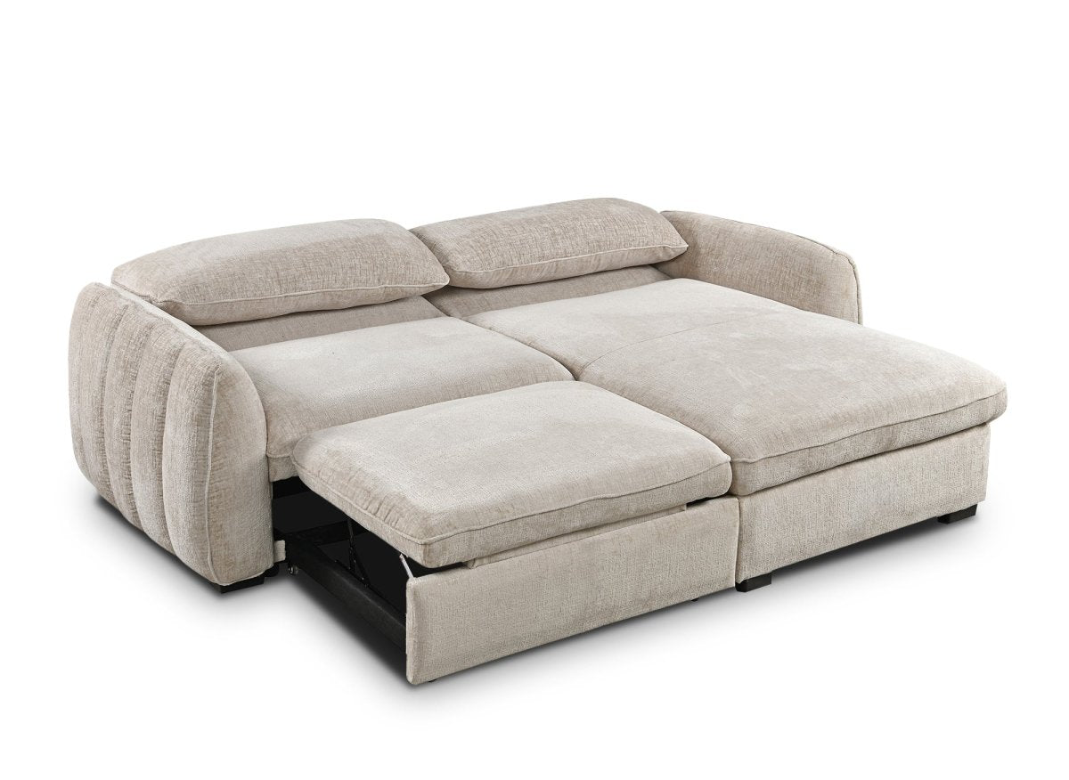 Canapé d'angle convertible et réversible avec coffre en velours chiné beige LIORA - DécoInParis