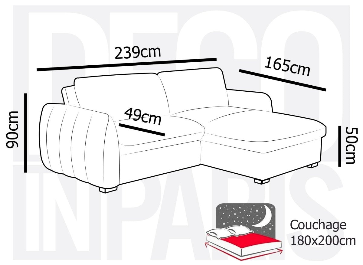 Canapé d'angle convertible et réversible avec coffre en velours chiné beige LIORA - DécoInParis