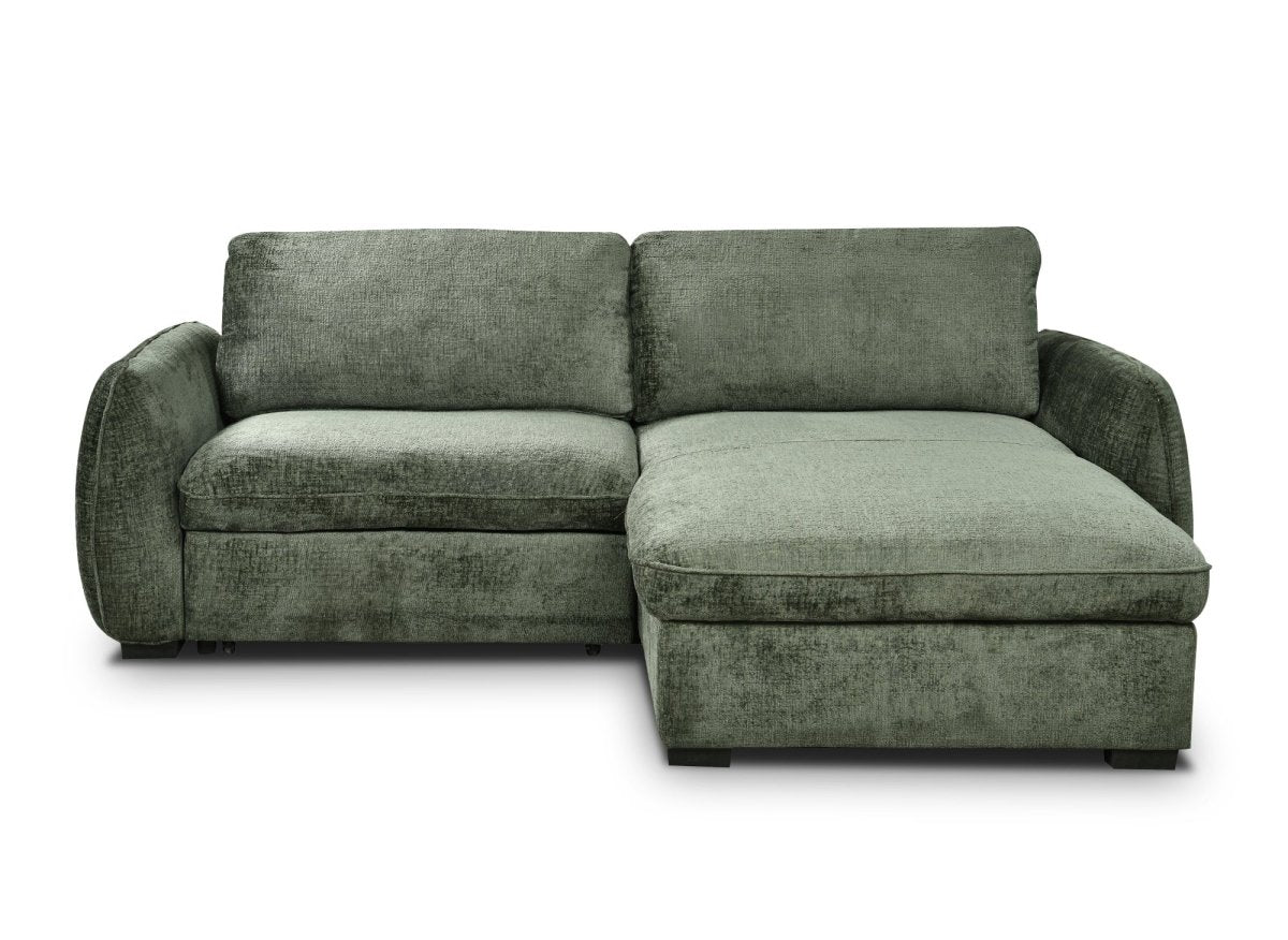 Canapé d'angle convertible et réversible avec coffre en velours chiné vert kaki LIORA - DécoInParis