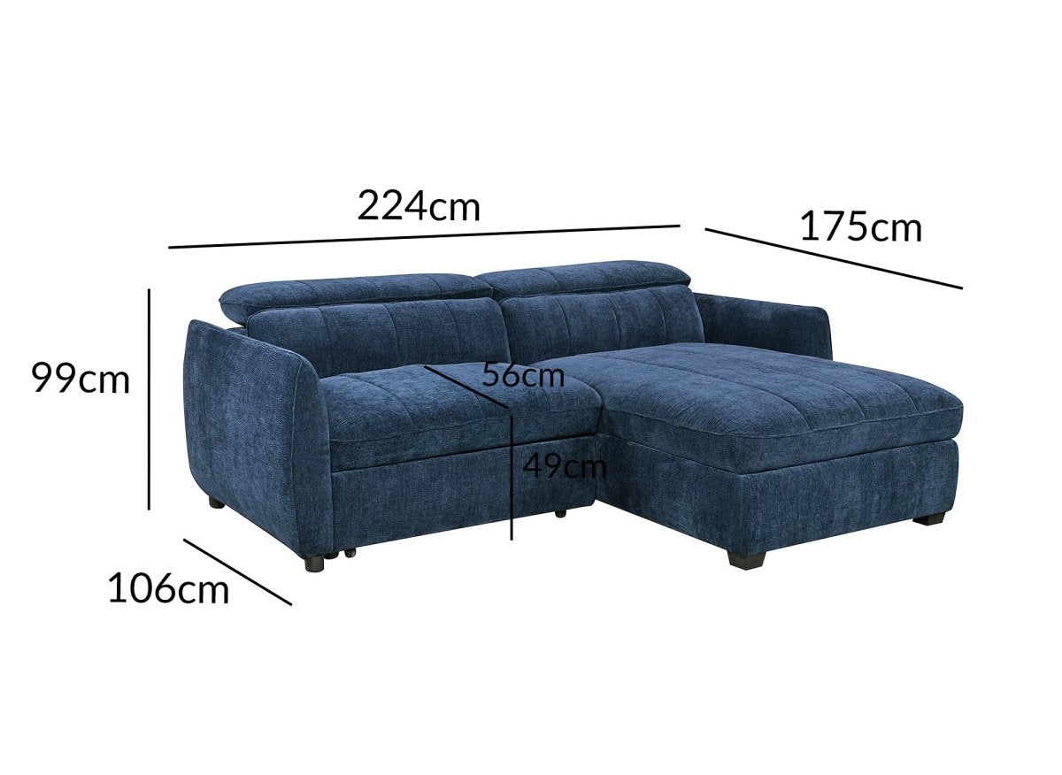 Canapé d'angle convertible et réversible avec coffre en velours tissé bleu MADALENA - DécoInParis